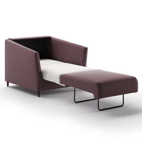 Luonto Erika Cot Sofabed in Fabric Luna 29 with Wood Foot and Nest Mechanism in Side Open View