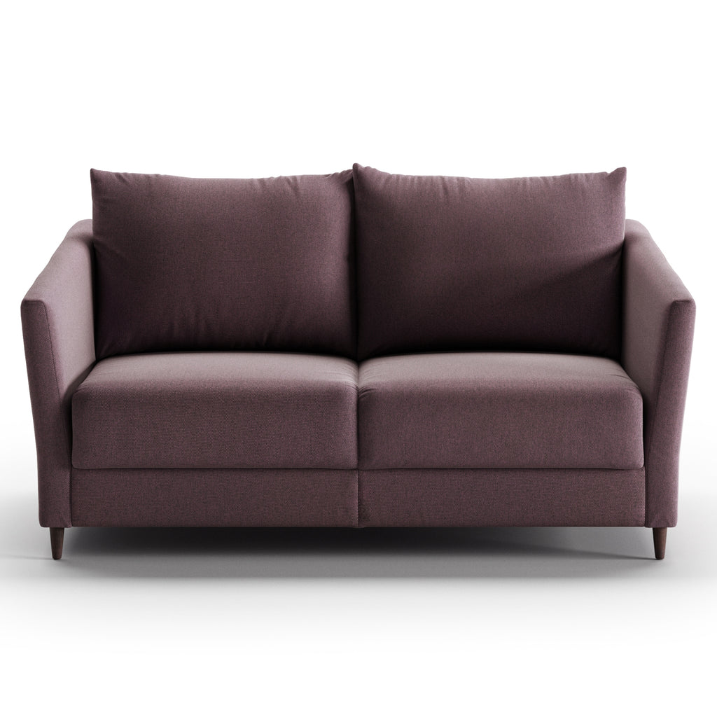 Luonto Erika Full XL Sofabed in Fabric Luna 29 with Wood Foot and Nest Mechanism in Front Closed View