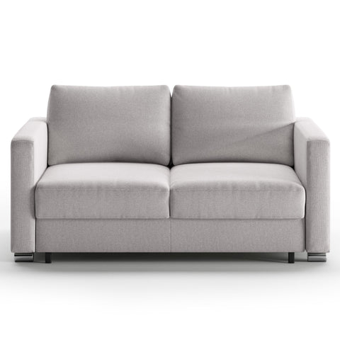 Luonto Fantasy Full XL Sofabed in Fabric Rene 01 with Chrome Foot and Level Mechanism in Front Closed View