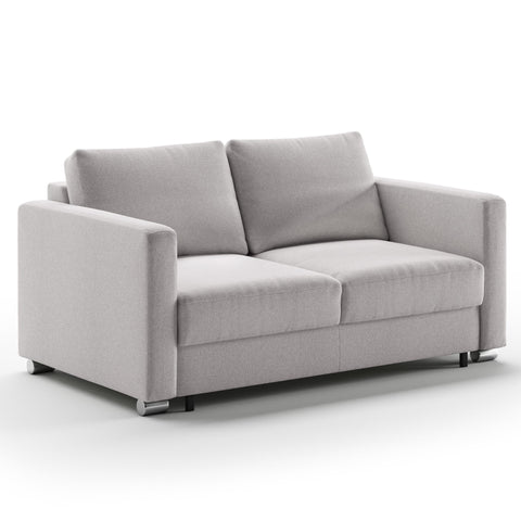 Luonto Fantasy Full XL Sofabed in Fabric Rene 01 with Chrome Foot and Level Mechanism in Side Closed View