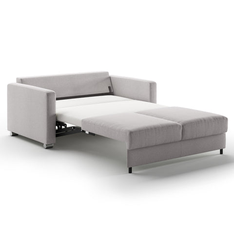 Luonto Fantasy Full XL Sofabed in Fabric Rene 01 with Chrome Foot and Level Mechanism in Side open View