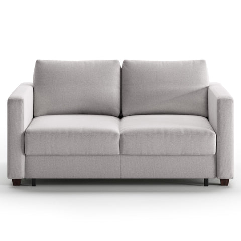 Luonto Fantasy Full XL Sofabed in Fabric Rene 01 with Wood Foot and Level Mechanism in Front Closed View