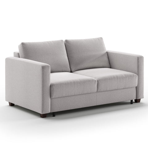 Luonto Fantasy Full XL Sofabed in Fabric Rene 01 with Wood Foot and Level Mechanism in Side Closed View