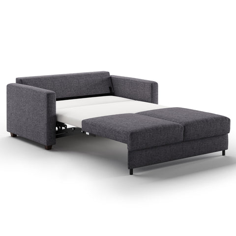 Luonto Fantasy Full XL Sofabed in Fabric Rene 04 with wood Foot and Level Mechanism in Side open View