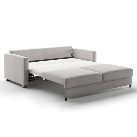 Luonto Fantasy Queen Sofabed in Fabric Rene 01 with Chrome Foot and Level Mechanism in side open View