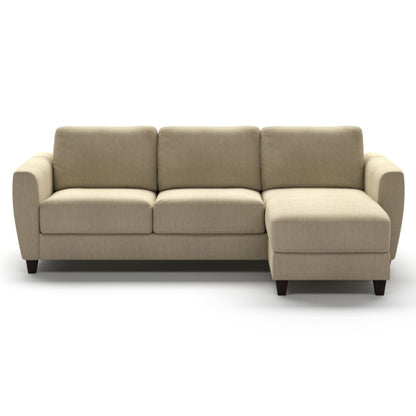 Luonto Harper Full XL Sofabed Reversible Chaise Sectional in Fabric Atlantic 03 with Walnut Feet and a Nest Mechanism