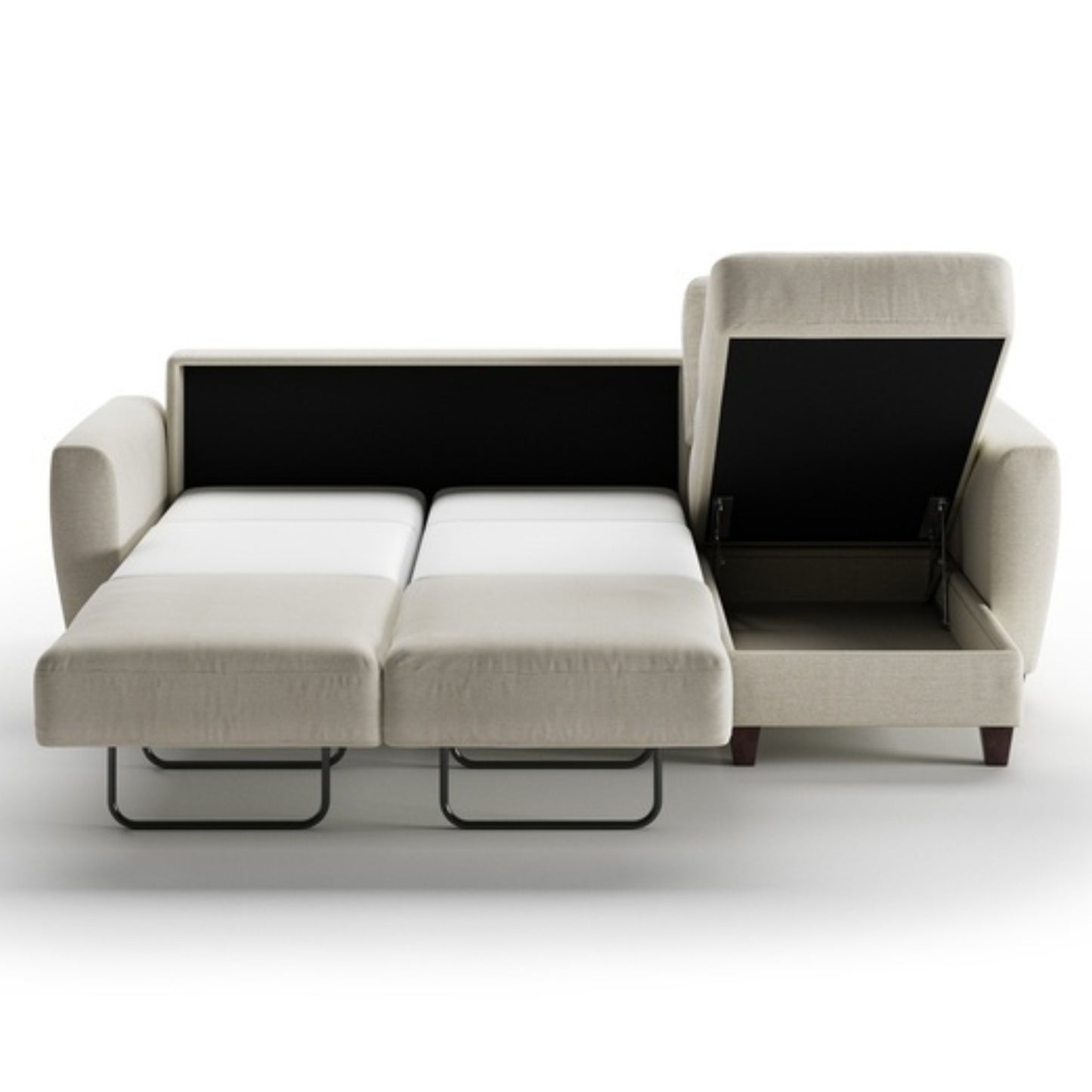 Luonto Harper Full XL Sectional and Reversible Chaise Sofabed with Walnut Feet and a Nest Mechanism