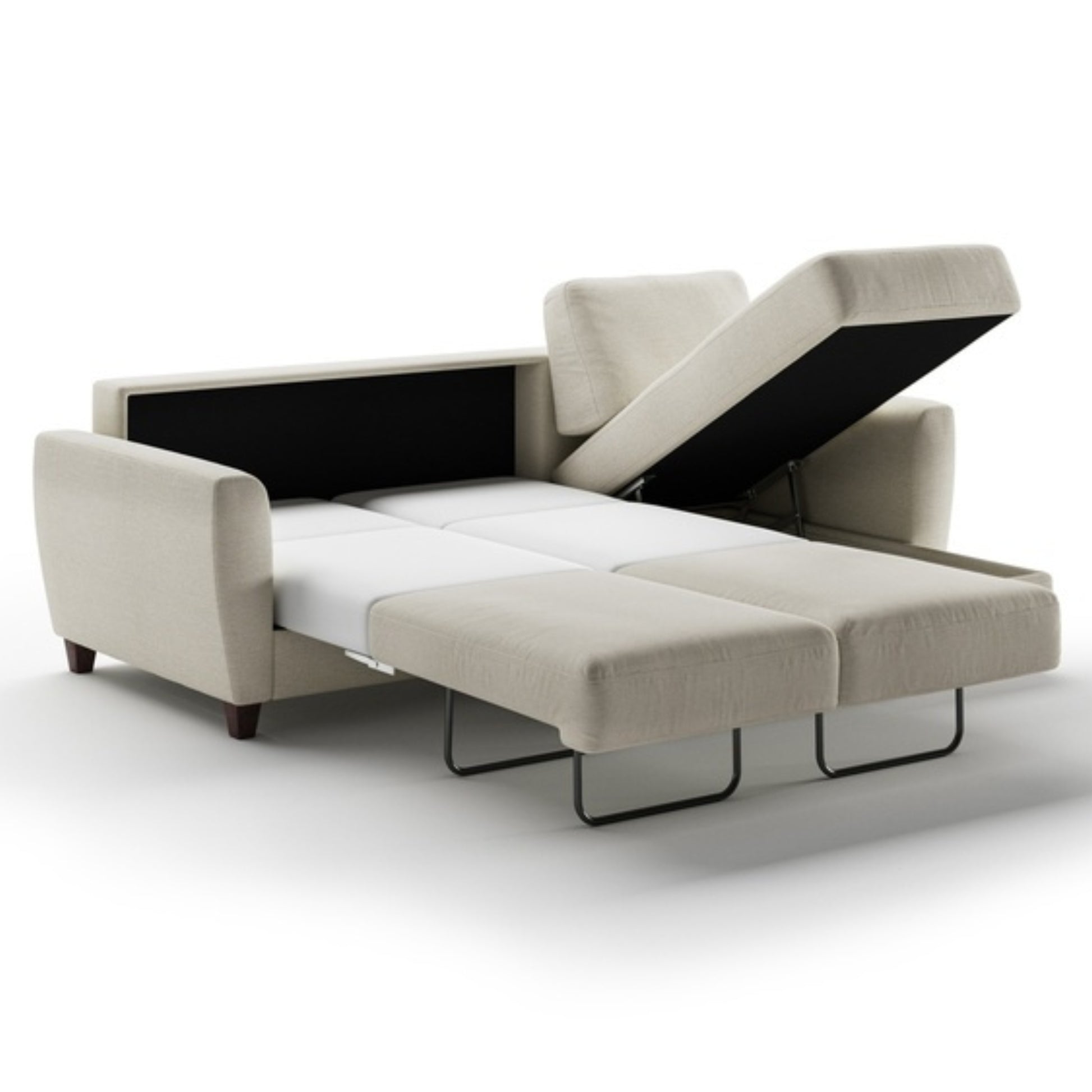 Luonto Harper Full XL Sectional and Reversible Chaise Sofabed with Walnut Feet and a Nest Mechanism