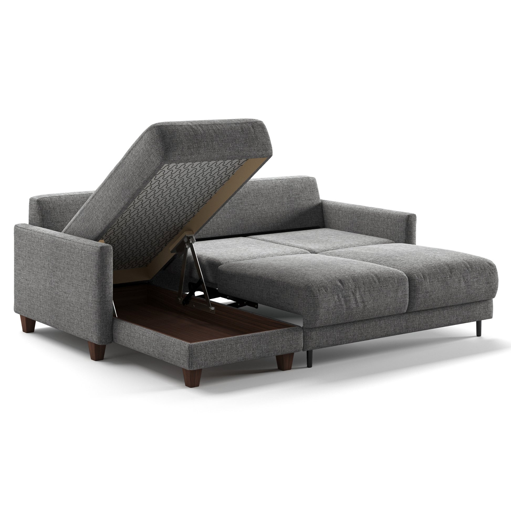 Martta Full XL Sectional (Loveseat Sleeper + Reversible Chaise) Atlantic 07 - 127/9 Walnut Feet Flip Function