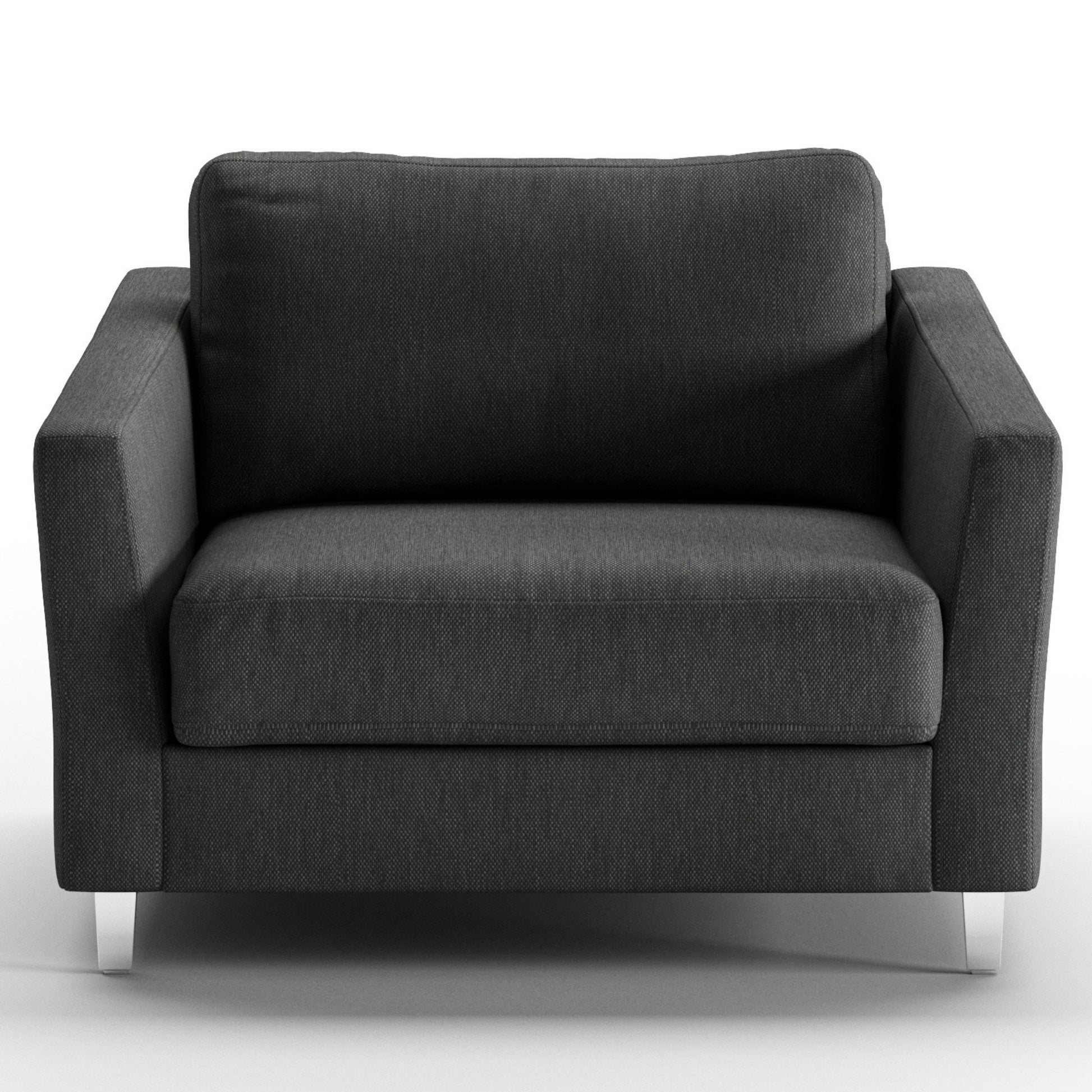 Luonto Monika Cot Sofabed in Fabric Loule 630 with Chrome Foot and Nest Mechanism in Front Closed View