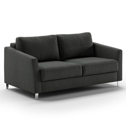 Luonto Monika Full XL Sofabed in Fabric Loule 630 with Chrome Foot and Nest Mechanism in Side Closed View