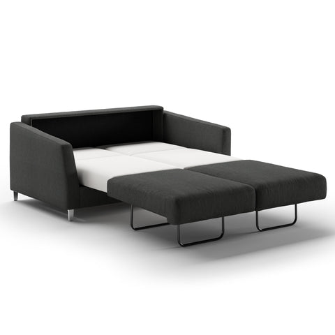 Luonto Monika Full XL Sofabed in Fabric Loule 630 with Chrome Foot and Nest Mechanism in Side Open View