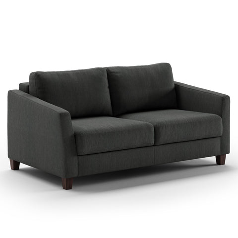 Luonto Monika Full XL Sofabed in Fabric Loule 630 with Wood Foot and Nest Mechanism in Side Closed View