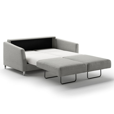 Luonto Monika Full XL Sofabed in Fabric Oliver 173 with Chrome Foot and Nest Mechanism in Side Open View