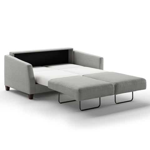 Luonto Monika Full XL Sofabed in Fabric Oliver 173 with Wood Foot and Nest Mechanism in Side Open View