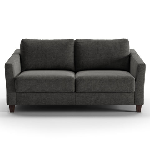 Luonto Monika FUll XL Sofabed in Fabric Oliver 515 with Wood Foot and Nest Mechanism in Front Closed View