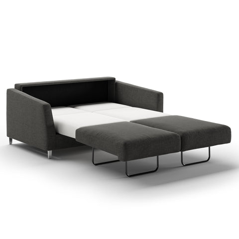 Luonto Monika FUll XL Sofabed in Fabric Oliver 515 with Chrome Foot and Nest Mechanism in Side Open View