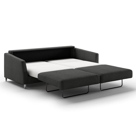 Luonto Monika King Sofabed in Fabric Loule 630 with Chrome Foot and Nest Mechanism in Side Open View