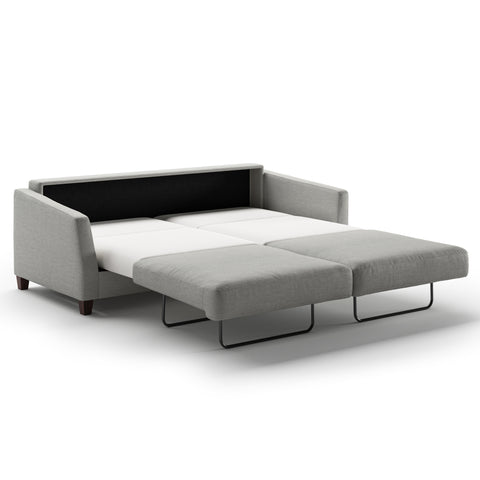 Luonto Monika King Sofabed in Fabric Oliver 173 with Wood Foot and Nest Mechanism in Side Open View