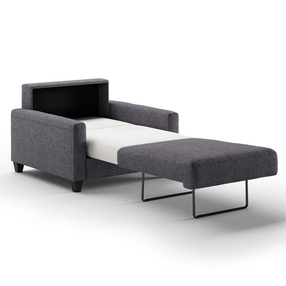 Luonto Nico Cot Sofa Bed in Fabric Rene 04 with Wood Feet and Nest Mechanism in Side Open View