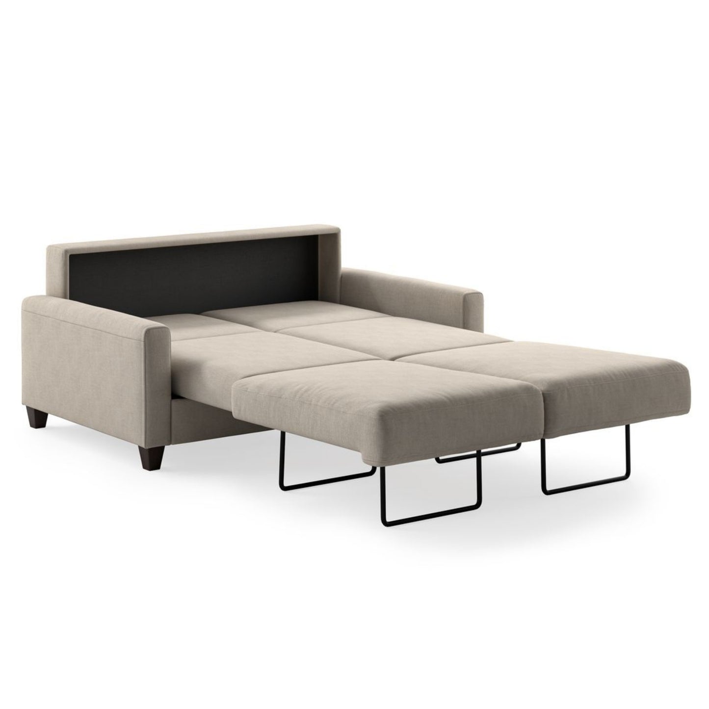 Luonto Nico Full XL Sofa Bed in Fabric cloud 09 with wood Feet and Nest Mechanism in side open View