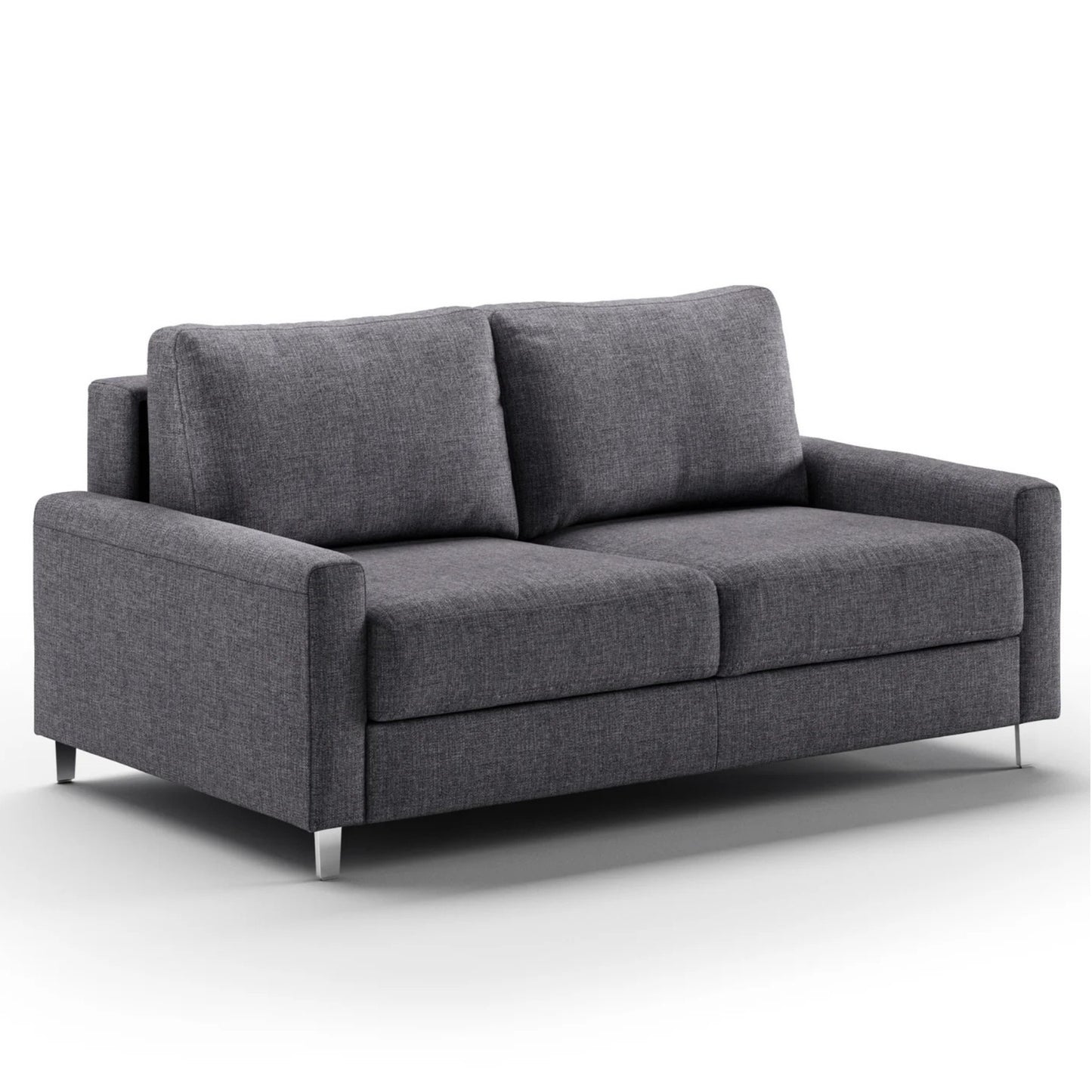 Luonto Nico Full XL Sofa Bed in Fabric Rene 04 with Chrome Feet and Nest Mechanism in Side Closed View