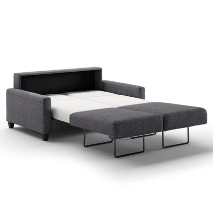 Luonto Nico Full XL Sofa Bed in Fabric Rene 04 with wood Feet and Nest Mechanism in Side Open View