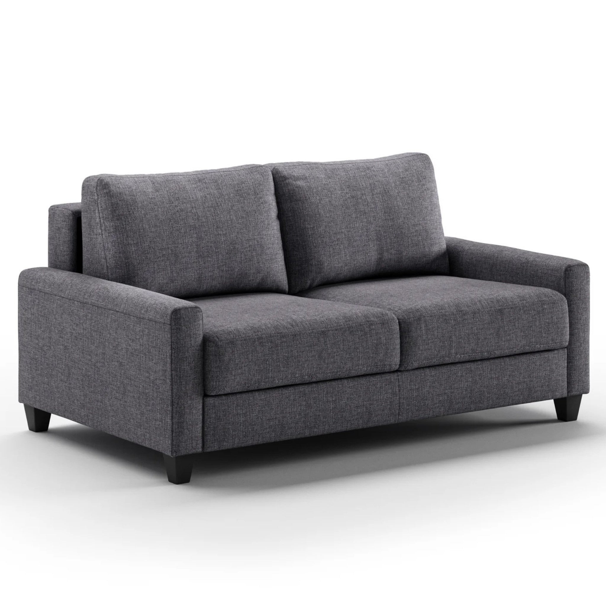 Luonto Nico Full XL Sofa Bed in Fabric Rene 04 with wood Feet and Nest Mechanism in side Closed View