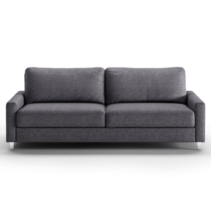 Luonto Nico King Sofa Bed in Fabric Rene 04 with Chrome Feet and Nest Mechanism in Front Closed View