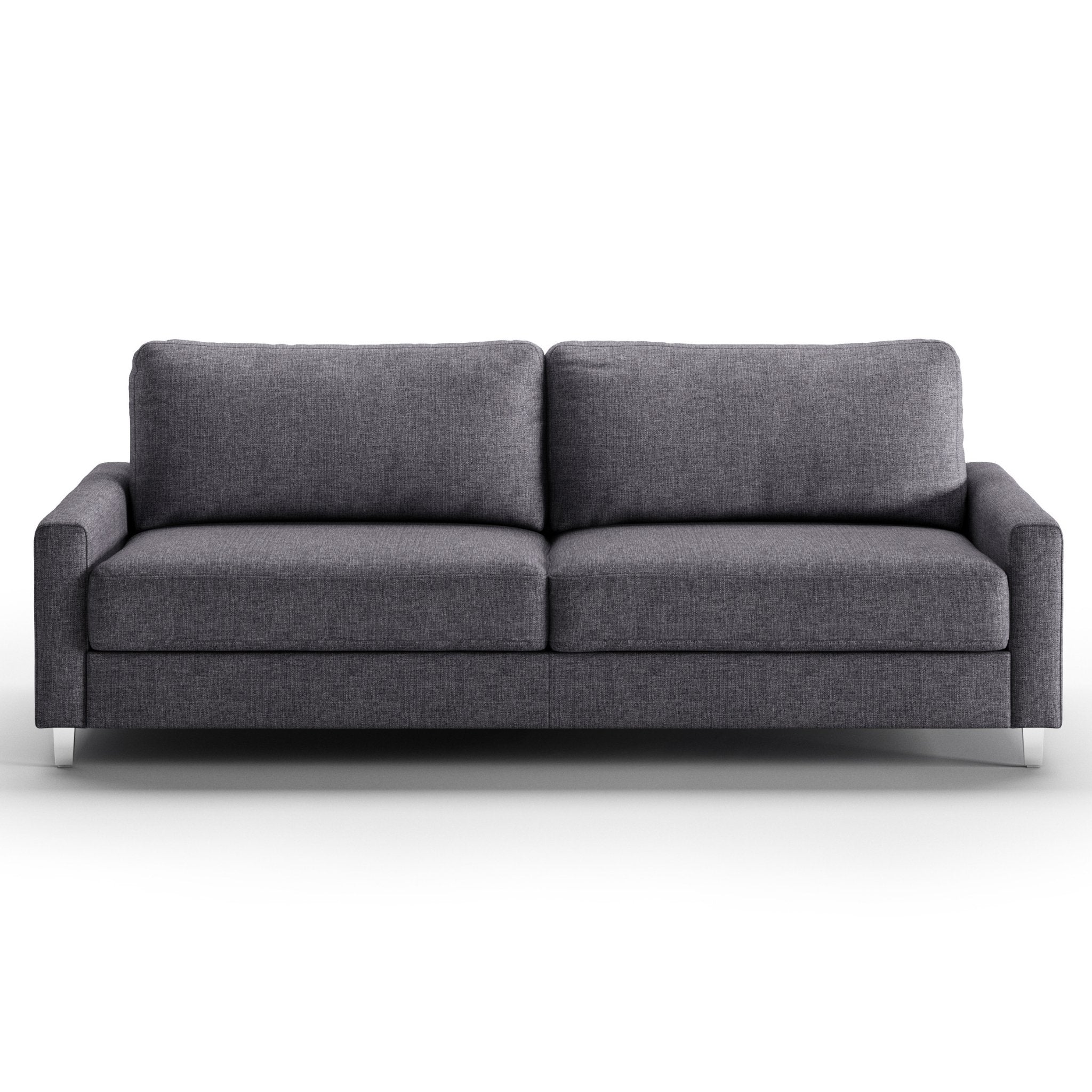 Luonto Nico King Sofa Bed in Fabric Rene 04 with Chrome Feet and Nest Mechanism in Front Closed View