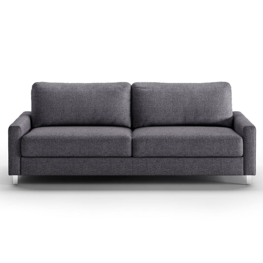 Luonto Nico King Sofa Bed in Fabric Rene 04 with Chrome Feet and Nest Mechanism in Front Closed View