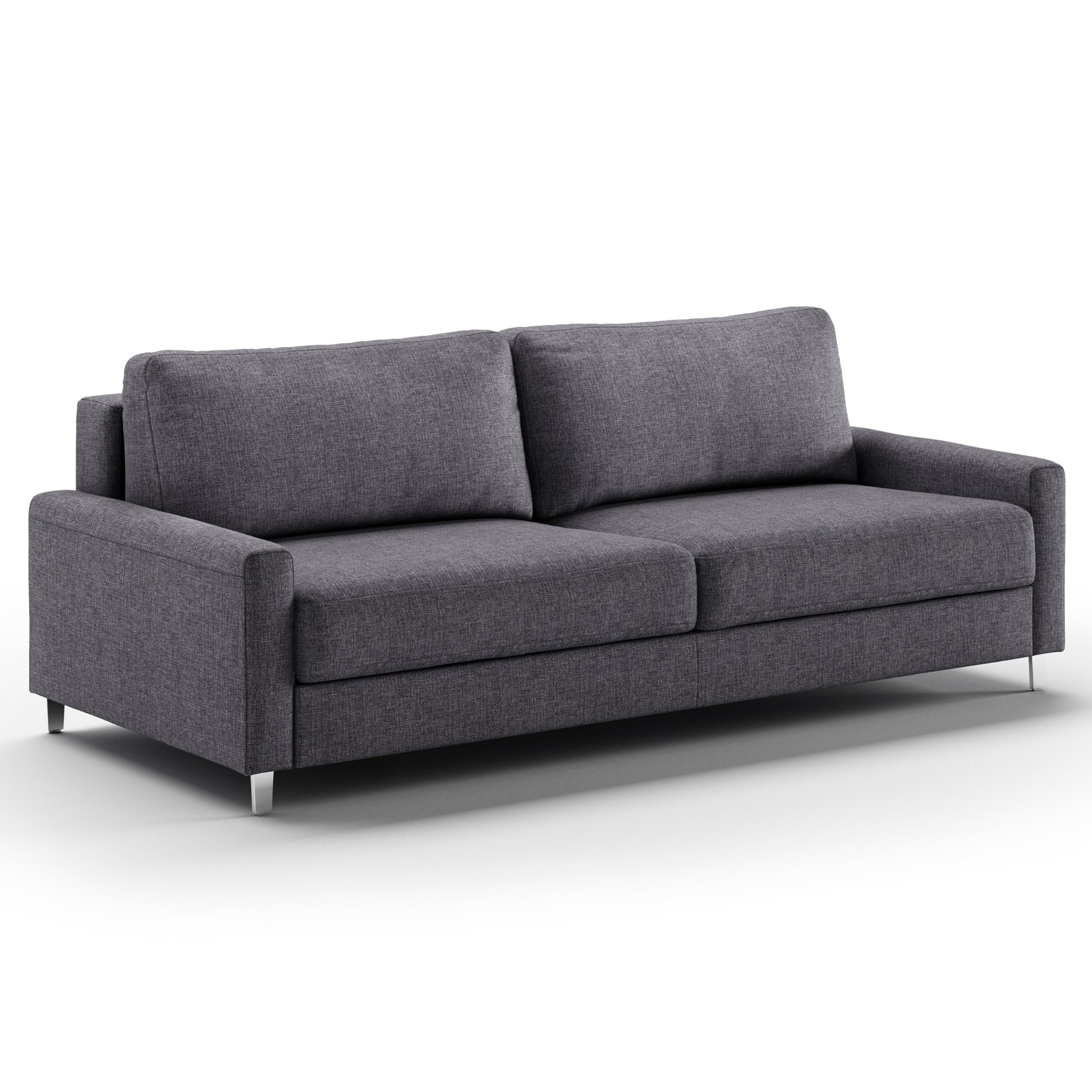 Luonto Nico King Sofa Bed in Fabric Rene 04 with Chrome Feet and Nest Mechanism in Side Closed View