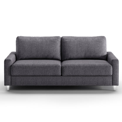 Luonto Nico Queen Sofa Bed in Fabric Rene 04 with Chrome Feet and Nest Mechanism in Front Closed View