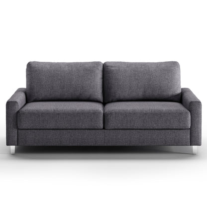 Luonto Nico Queen Sofa Bed in Fabric Rene 04 with Chrome Feet and Nest Mechanism in Front Closed View