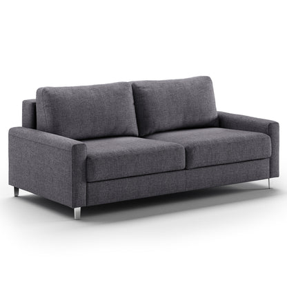 Luonto Nico Queen Sofa Bed in Fabric Rene 04 with Chrome Feet and Nest Mechanism in Side Closed View