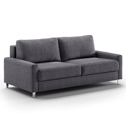 Luonto Nico Queen Sofa Bed in Fabric Rene 04 with Wood Feet and Nest Mechanism in Side Closed View