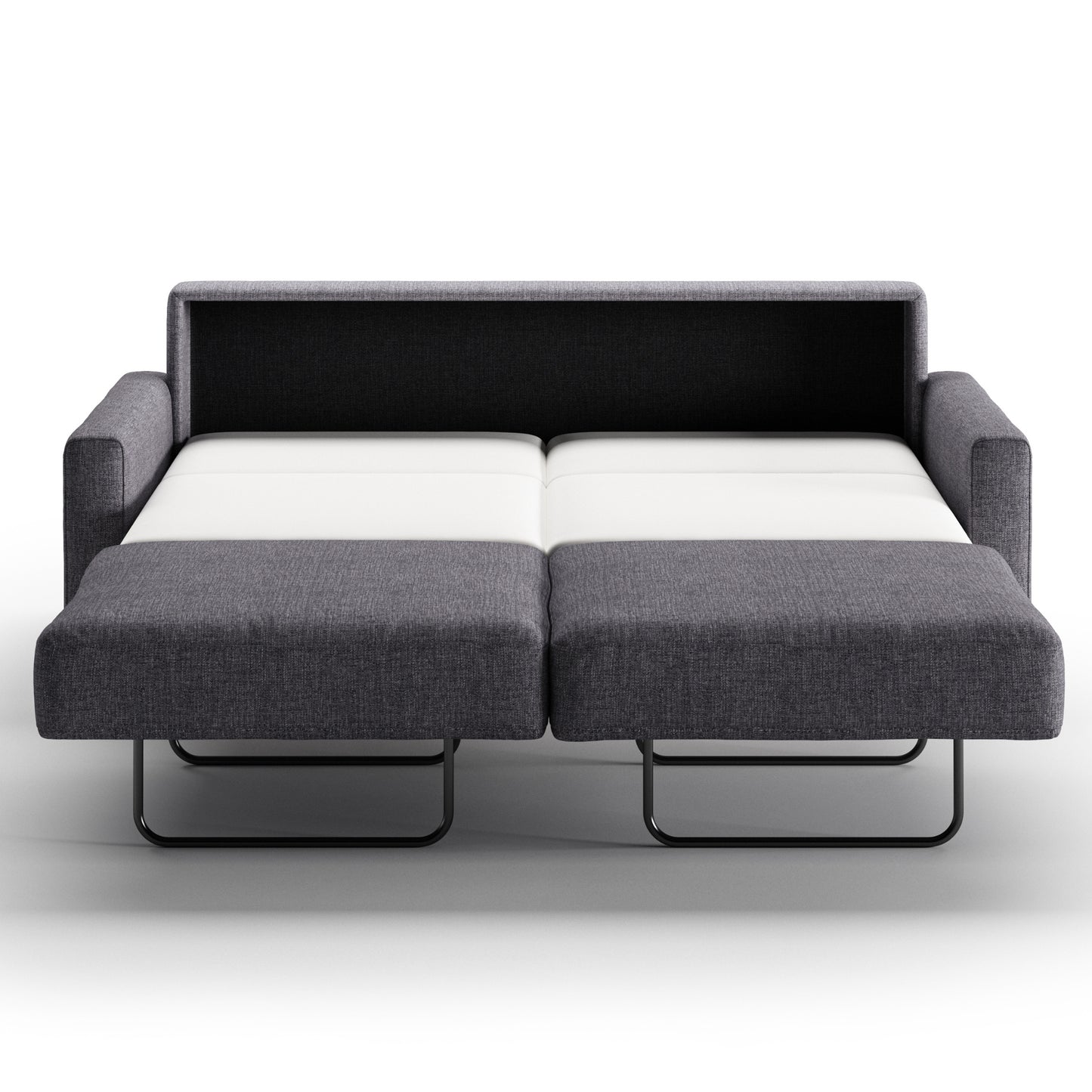 Luonto Nico Queen Sofa Bed in Fabric Rene 04 with Nest Mechanism in Front Open View