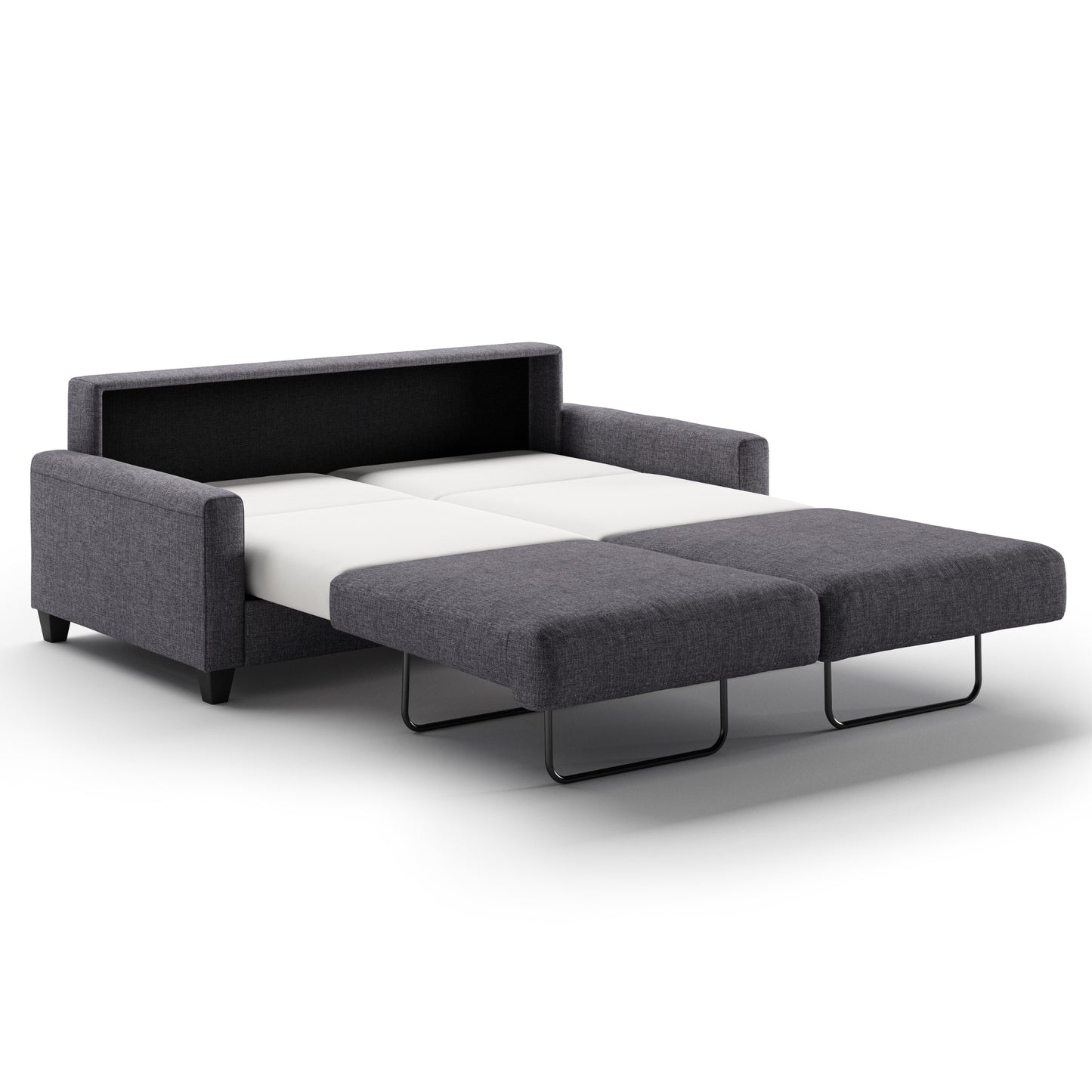 Luonto Nico Queen Sofa Bed in Fabric Rene 04 with wood Feet and Nest Mechanism in side open View