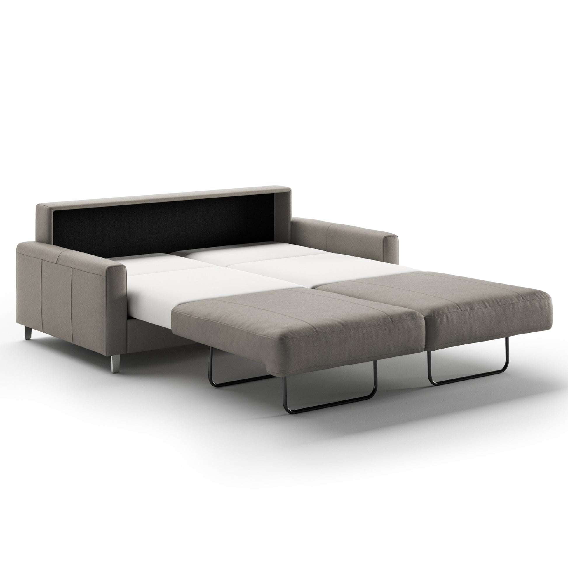 Luonto Nico Queen Sofa Bed in Soft Antique Leather 4340 with Chrome Feet and Nest Mechanism in Side Ope View