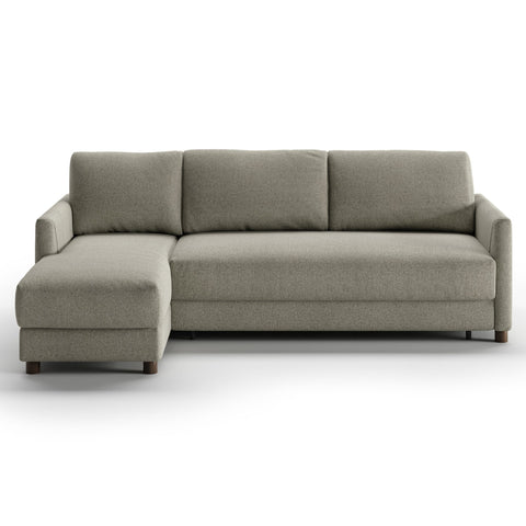 Luonto Pint Full XL Sofabed with Fabric Rene 03 and Wood Feet with Hybrid Mechanism. Left Side Chaise Front Closed View.