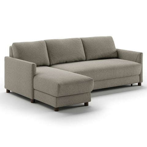 Luonto Pint Full XL Sofabed with Fabric Rene 03 and Wood Feet with Hybrid Mechanism. Left Side Chaise Side Closed View.