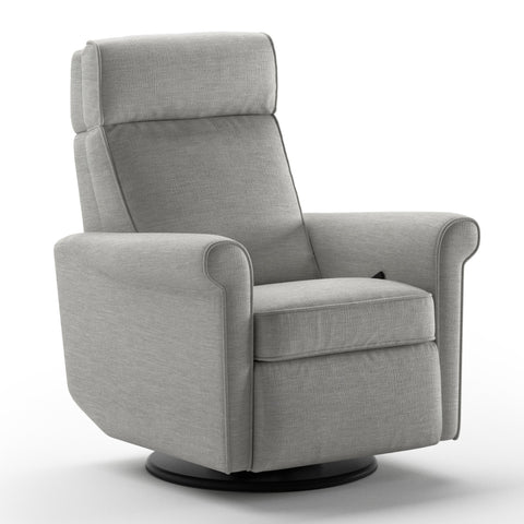 Luonto Rolled Gliding Recliner Swivel Base in Fabric Oliver 173 with a manual Opening in Closed View