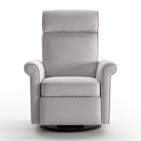 Luonto Rolled Gliding Recliner Swivel Base in Fabric Rene 01 in Closed View