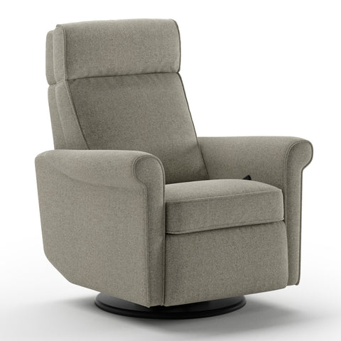 Luonto Rolled Gliding Recliner Swivel Base in Fabric Rene 03 with a manual Opening in Closed View