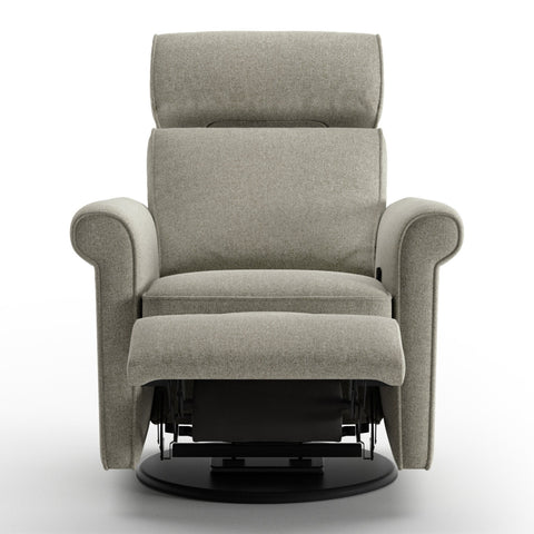 Luonto Rolled Gliding Recliner Swivel Base in Fabric Rene 03 with in open View