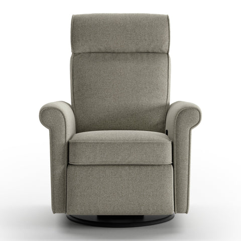 Luonto Rolled Gliding Recliner Swivel Base in Fabric Rene 03 in Closed View