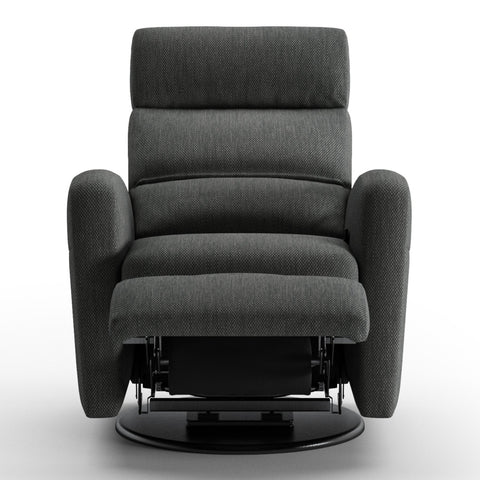 Luonto Sloped Gliding Recliner Swivel Base in Fabric Luole 630 in Open View