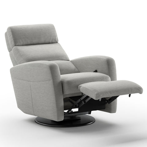 Luonto Sloped Gliding Recliner Swivel Base in Fabric Oliver 173 with a Manual Opening in Open View