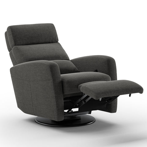 Luonto Sloped Gliding Recliner Swivel Base in Fabric Oliver 515 with a Manual Opening in Open View