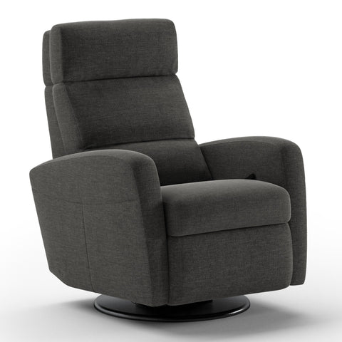 Luonto Sloped Gliding Recliner Swivel Base in Fabric Oliver 515 with a Manual Opening in Closed View